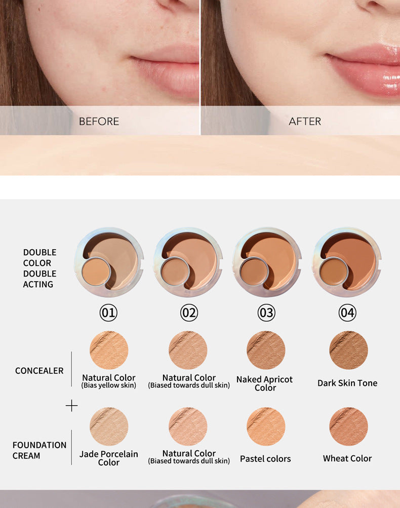 2-in-1 Concealer Foundation Conceal Spots Dark Eye Circles Acne Pox Marks Tear Grooves Repairing Foundation